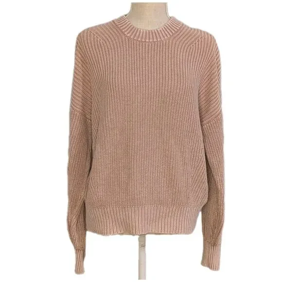 Faherty Womens Sz M Sunwashed Cotton Fisherman Chunk Knit Sweater Mahogany Rose - Picture 2 of 9